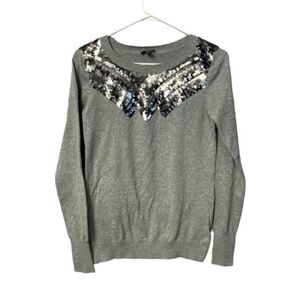 𝅺express Women’s Small Gray Sequin Sparkle Vneck Long Sleeve Sweater